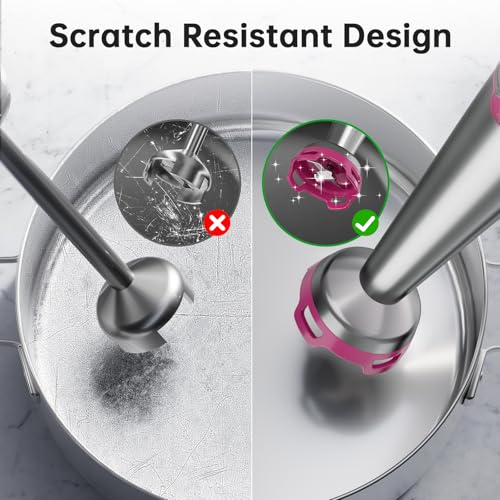 Immersion Blender Handheld Corded Hand Blenders Set 1100W (Rose Red / 5 in 1)