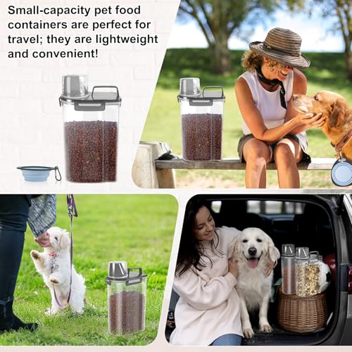 3-5Lbs/3Qt Dog Cat Food Storage Container With Foldable Bowl. Plastic Pet Food Dispenser for Small Animal Kibble/Pet Food/Bird Seed/Oatmeal/Rice/Flour/Brown Sugart/Cereals (Clear Black) (Clear Black / 3L-1pack)