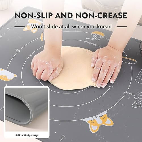Silicone Baking Mat Sheet and Pastry Dough Cutter (Gray / 28"L x 20"W)