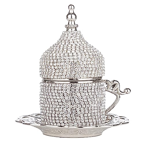 Lale Crystal Turkish Coffee Set with Tray (Silver)