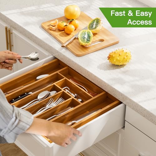Bamboo Expandable Silverware Drawer Organizer (Brown / Medium)