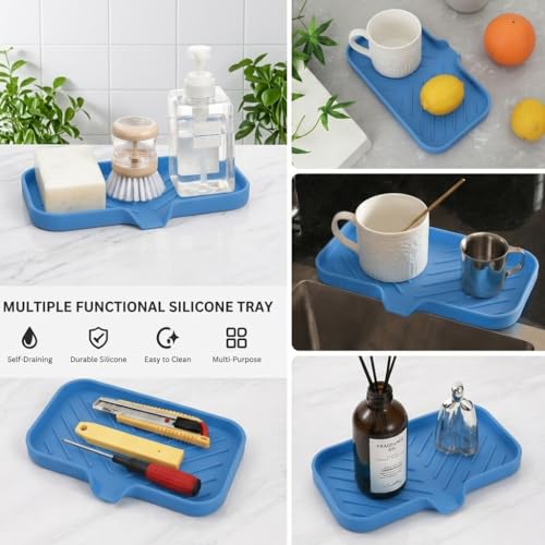 Silicone Soap Dish with Drain Spout (Lichen Blue / M(9.6"×5.3"))