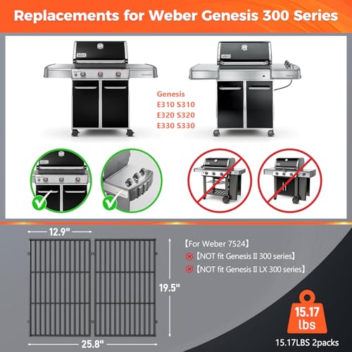 19.5" Grill Grates for Weber Genesis 300 Series (19.5"×12.9“)