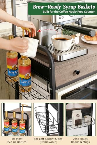 Coffee Bar Cabinet with Storage (Black & Gray Oak)