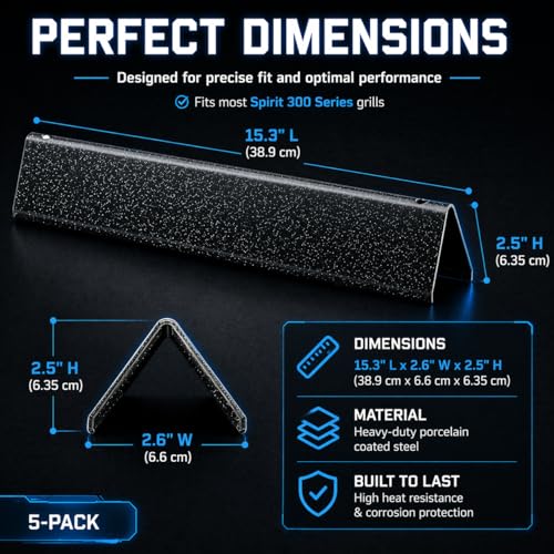 15.3" Flavorizer Bars for Weber Spirit 300 and GS4 Spirit II 300 Series E310 E320 E330 S310 S320 S330 with Front Control (15.3"×2.6"×2.5" - 7636 Spirit 300 Front Control)