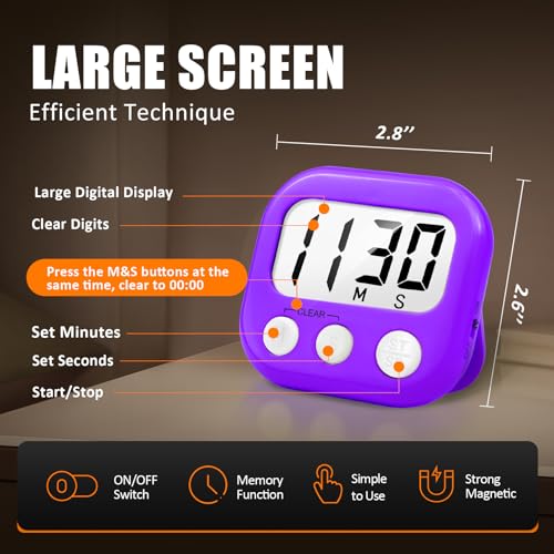 Digital Kitchen Timers for Cooking (Purple)