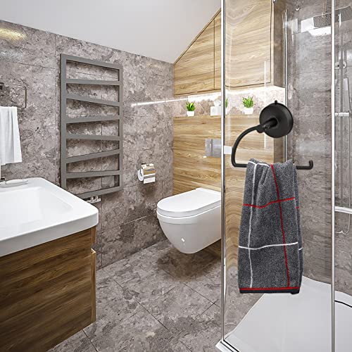 Suction Cup Hand Towel Ring Black Hand Towel Holder for Bathroom Wall SUS 304 Stainless Steel Kitchen Towel Hanger (Matte Black Style#1 / Style #01)