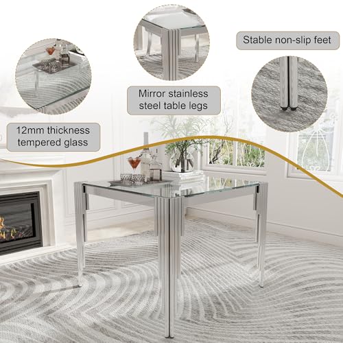 37'' Square Glass Dining Table Set for 4 (5PCS-37.01” L x 37.01” W x 29.53” H / Clear Silver - Grey Chair)