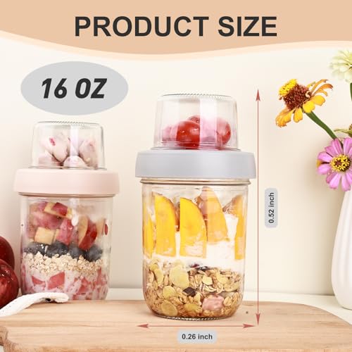 6 Pack Overnight Oats Containers with Lids (6 Pack Dual Layer Oat Jar)