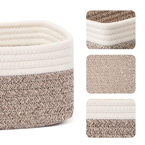 Small Storage Baskets for Organizing (4pcs-L11.5xW7.5xH4.7" / Off White/Brown)