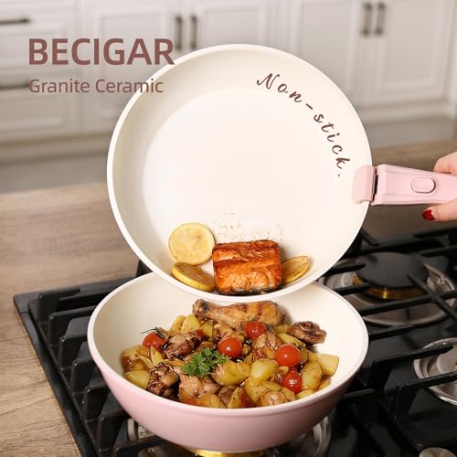 23pcs Ceramic Pots and Pans Set (Pink 23 Pcs)