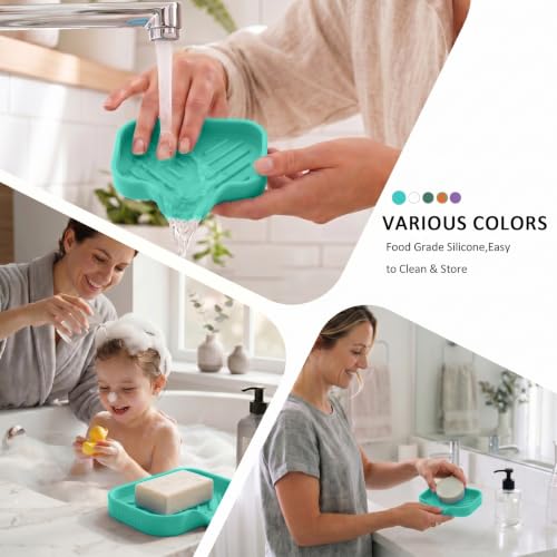 Silicone Soap Dish with Drain Spout (Mint / S(4.9"×3.2"))