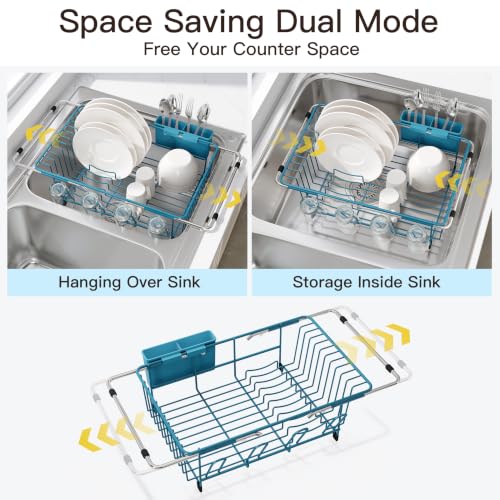 Blue Dish Drying Rack in Sink (Blue / For 12"-30"w Sink)