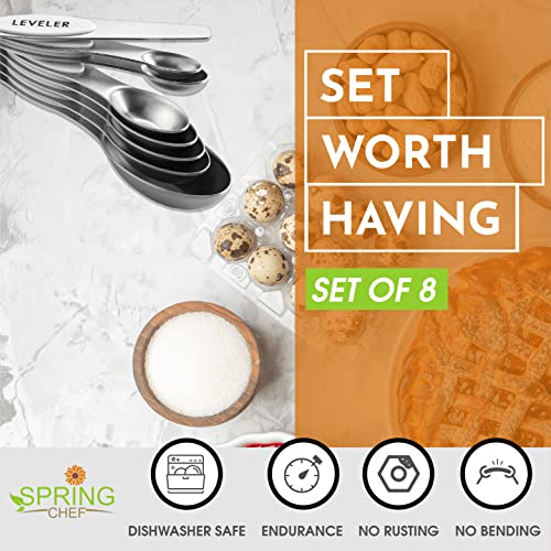 Stainless Steel 8 Magnetic Measuring Spoons for Kitchen (White / 1-Pack)