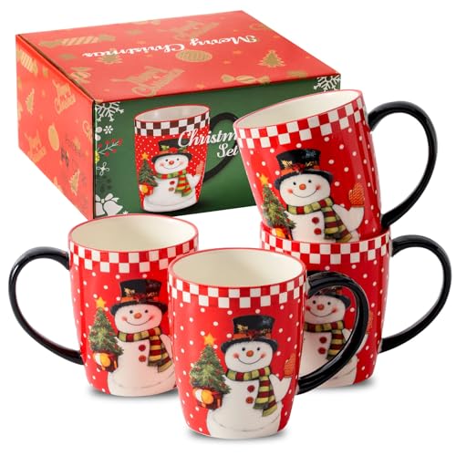Christmas Coffee Mugs Set of 4 (Christmas Red / Set of 4)