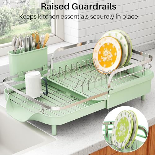Expandable Dish Drying Rack for Small Kitchen Counter (Green)