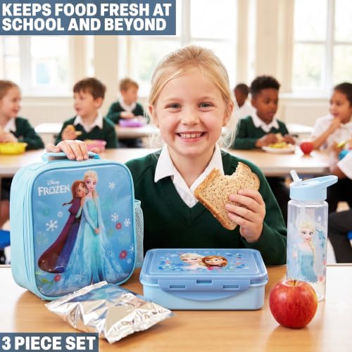 Disney Frozen Girls Lunch Box 3Pc Set (Light Blue Frozen)