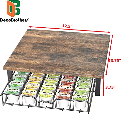K Cup Holder Drawer for 30 Coffee Pods Storage (30 Capsules / Rustic Brown with Wood Top)