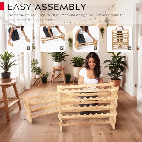 72 Bottle Stackable Modular Wine Rack Wine Storage Rack Solid Bamboo Wine Holder Display Shelves (72 Bottle)