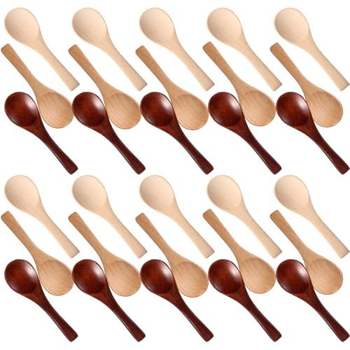 100 Pcs Small Wooden Spoons (Multiple Color)