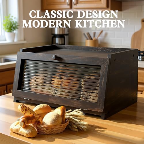 Bread Box for Kitchen Countertop (Weathered Charcoal / 1‑tier)