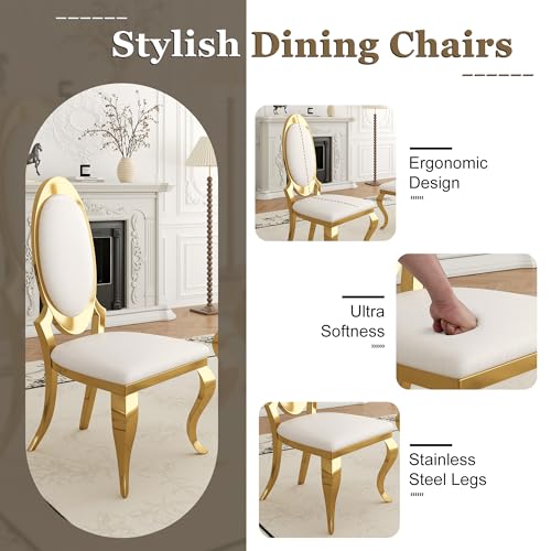 Modern Dining Chairs Set of 4 (White/Gold / Set of 4)