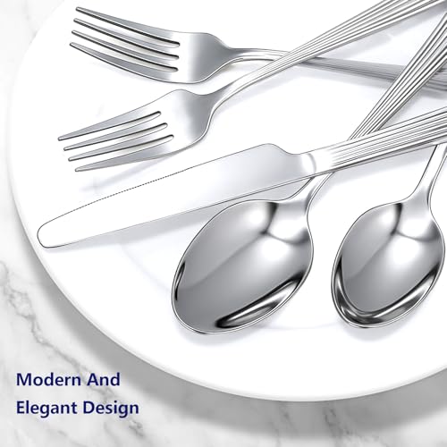 60Piece Hammered Silverware Set (60Pcs Roman Column Handles)
