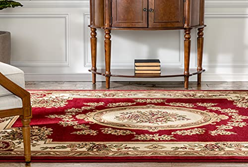 Pastoral Medallion Red French European Formal Traditional Area Rug (7'10" x 10'6" (Rectangular) / Red)