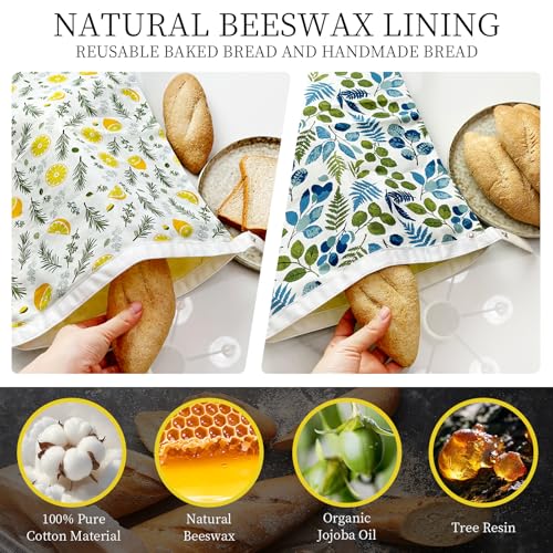 Reusable Beeswax Bread Storage Bag (Lemons & Leaves)