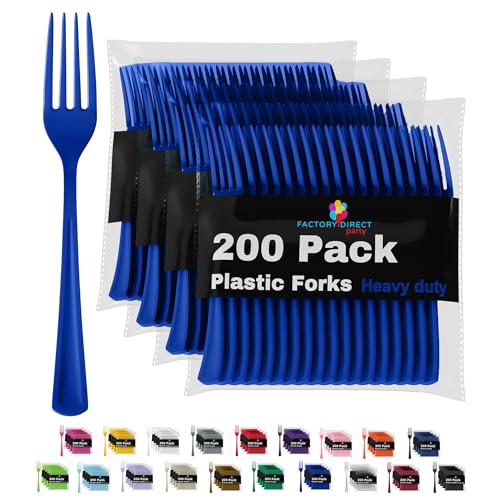 Dark Blue Plastic Forks 200 Pcs Dark Blue Forks Disposable Utensils Heavy Duty Plastic Cutlery Set Disposable Cutlery Sets Flatware Sets Silverware Set Party Supplies & Party Tableware (Dark Blue / Forks)