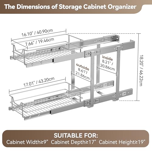 2 Tier Pull Out Cabinet Organizer 9" W X 17" D (2 Tier - Chrome-Plated / 9" W X 17" D)