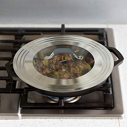 Universal Pans Pots Lid Cover Fit All 8.25 Inch to 12 Inch Pots (Arc-shaped Handle / Gray)
