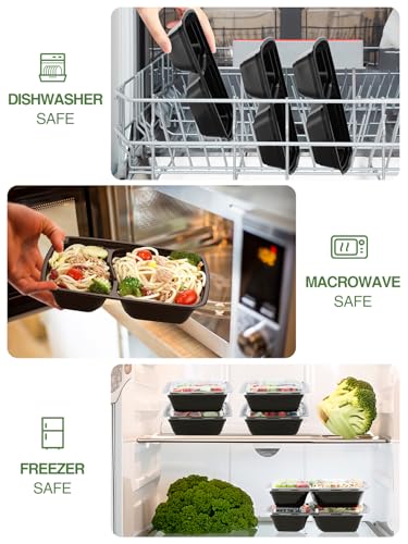 60 Sets 32oz Meal Prep Containers 2 Compartment (2 Compartment-32oz)
