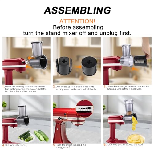 Slicer Shredder Attachment Compatible with KitchenAid Stand Mixers 5 Blade Stainless Steel Food Processor with Detachable Blades for Cheese Grating