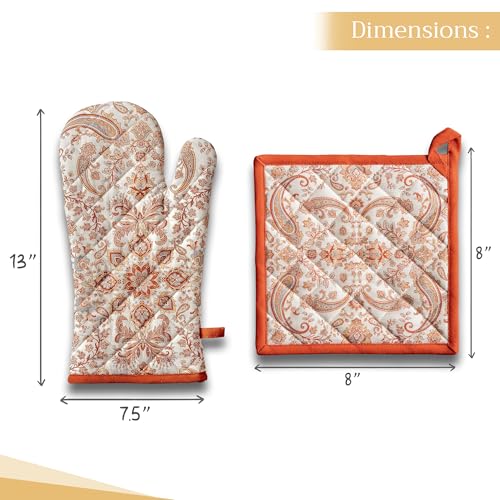 100% Cotton Oven Mitt & Pot Holder Set (059 - Cachemire / 7.5" x 13" & 8" x 8" (Oven Mitt & Pot Holder))
