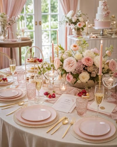 200Pieces Pink Plastic Plates (Pink / 200 PCS)
