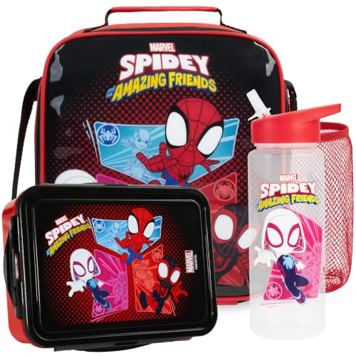 Marvel Spidey and His Amazing Friends Boys Lunch Box 3Pc Set (Black/Multi Spidey)