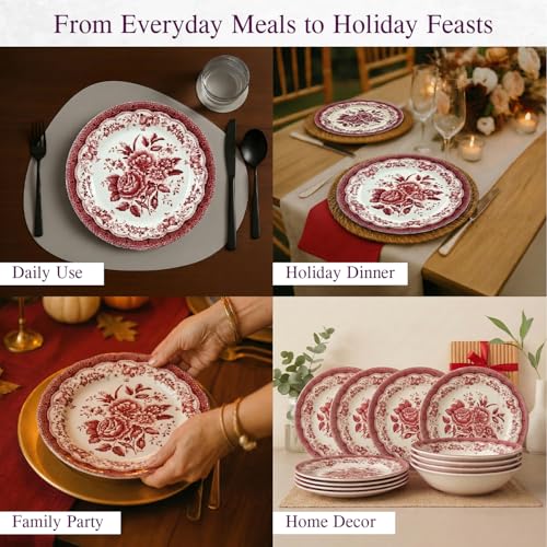 12 Piece Porcelain Dinnerware Set for 4 (12 / Victoria Red)