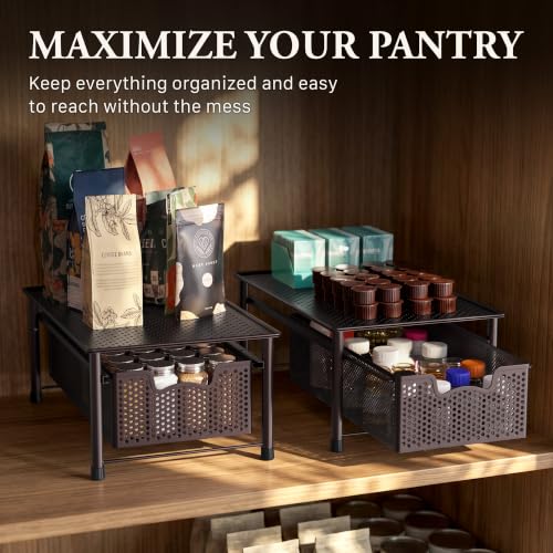 Stackable Cabinet Basket Drawer Organizer (1-Tier / Bronze)