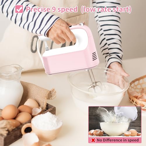 9 Speed Digital Hand Mixer Electric (Pink/White)