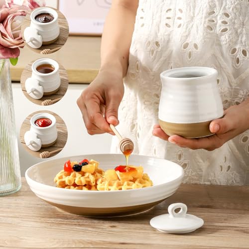 Ceramic 12 Ounce Honey Jar and Dipper Set (White)