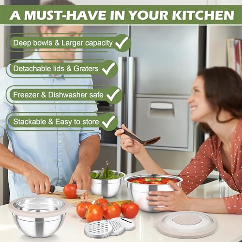 Mixing Bowls 3PCS Stainless Steel Serving Salad Bowls (3 Count)