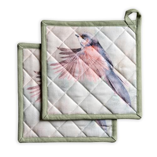 Pot Holders 100% Cotton Potholders (070 - Flying Birds / 8" x 8" (Pot Holder Pack of 2))