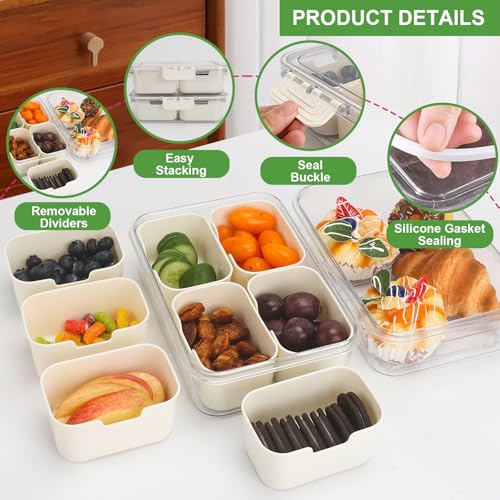 4 Compartment Snackle Box Containers with Lids (4 Compartments-2pcs / White)