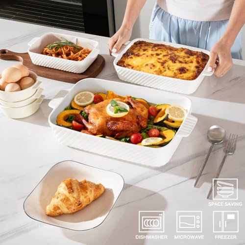 Sweejar Ceramic Baking Dish Set (White / Set of 3)