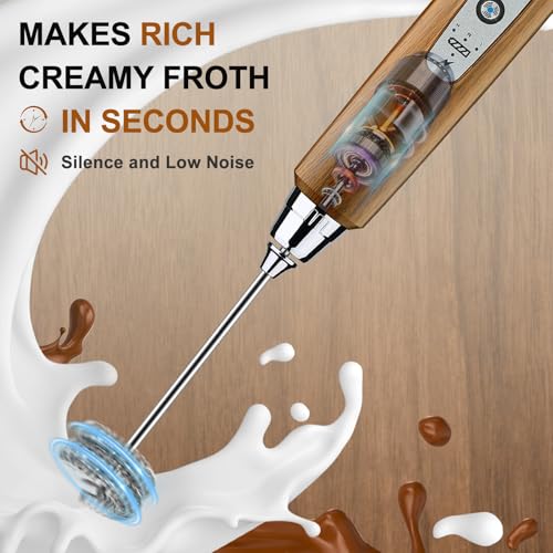 Wood Grain Handheld Milk Frother Wand for Coffee
