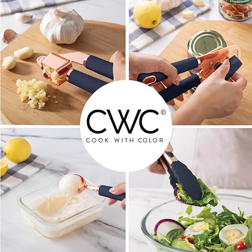 Kitchen Gadget Set Copper Plated Stainless Steel Utensils with Soft Touch Handles (10 Pieces / Copper Navy)