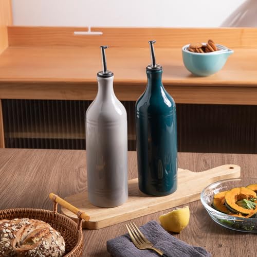 Sweejar Large Ceramic Olive Oil Dispenser Bottle (24 oz, Set of 1 / Teal Green)