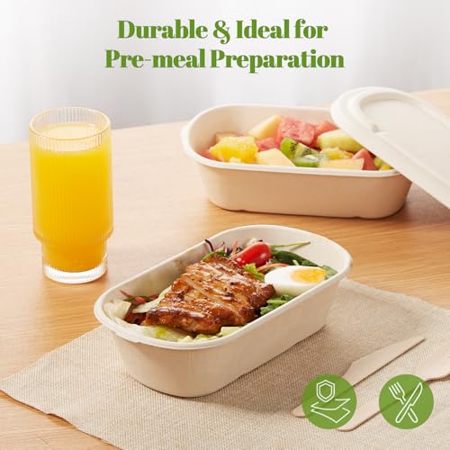 100% Eco Friendly] 34 oz Disposable Food Containers with Lids (34 OZ)