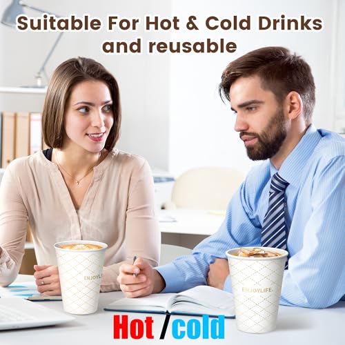 Disposable Paper Coffee Cups 12 oz 300 Count (W-Gold - 12 oz)